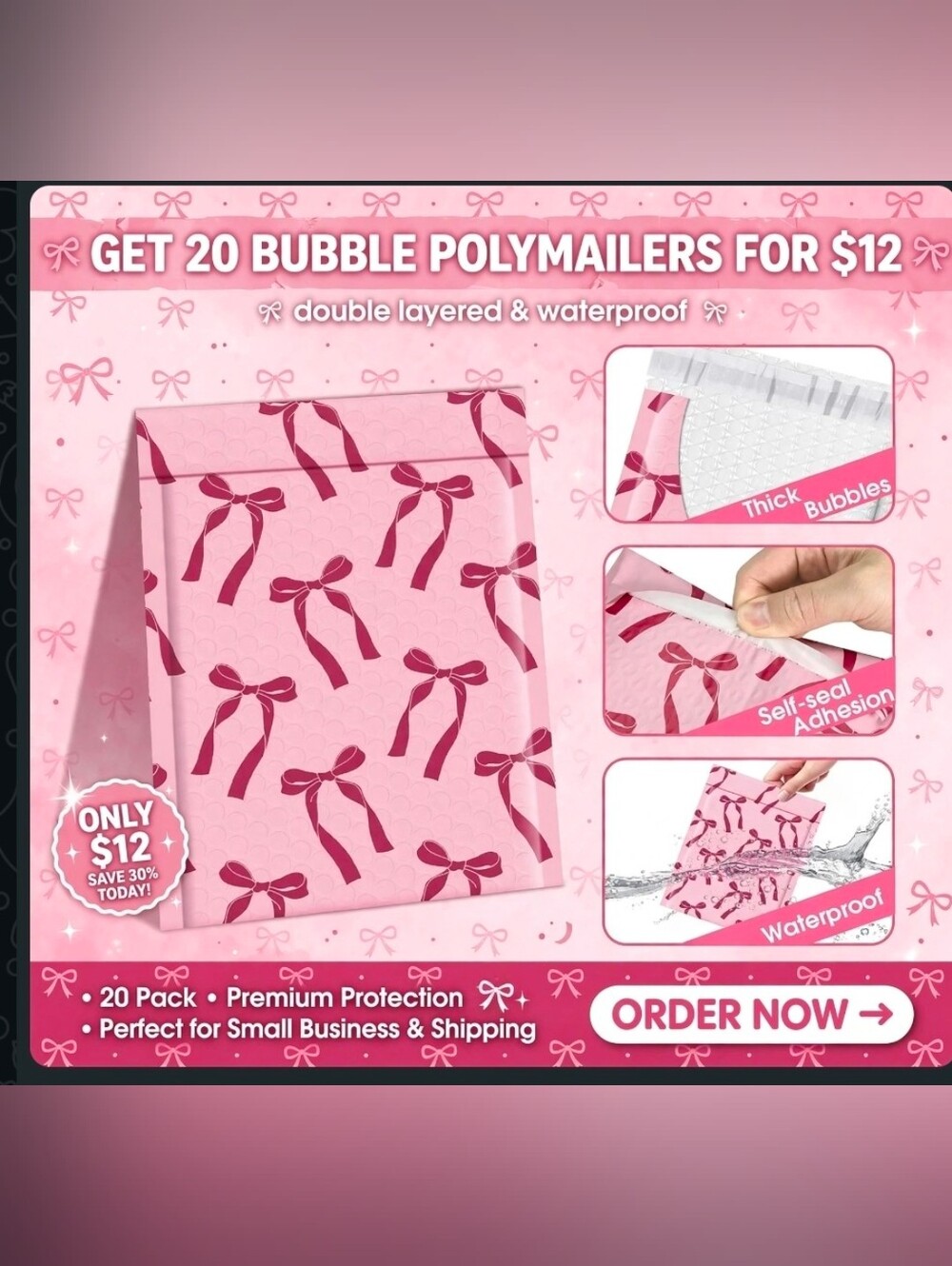Bows Bubbled Polymailers Mailer Set - 6x10 (20Pack)